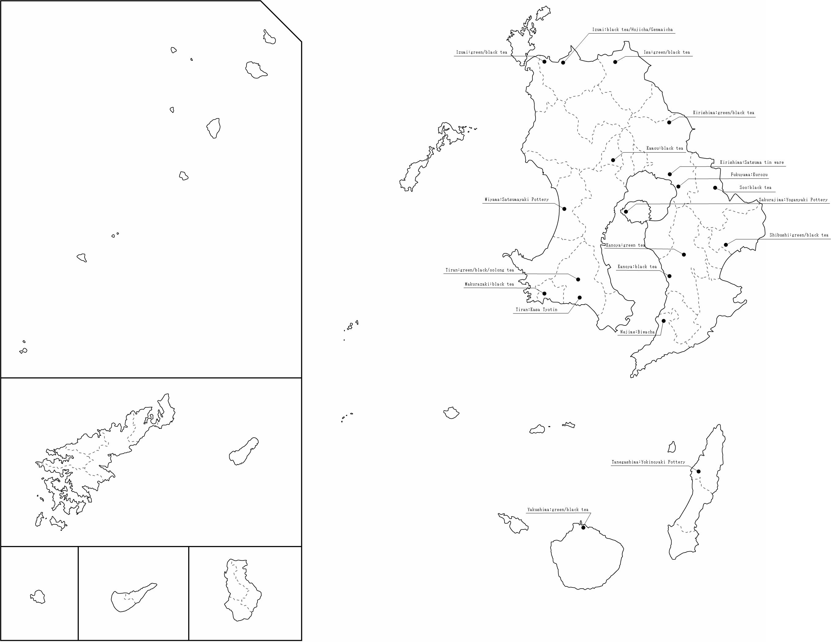 the Kagoshima tea, the Traditional craft and so on :  an usuful produced place map